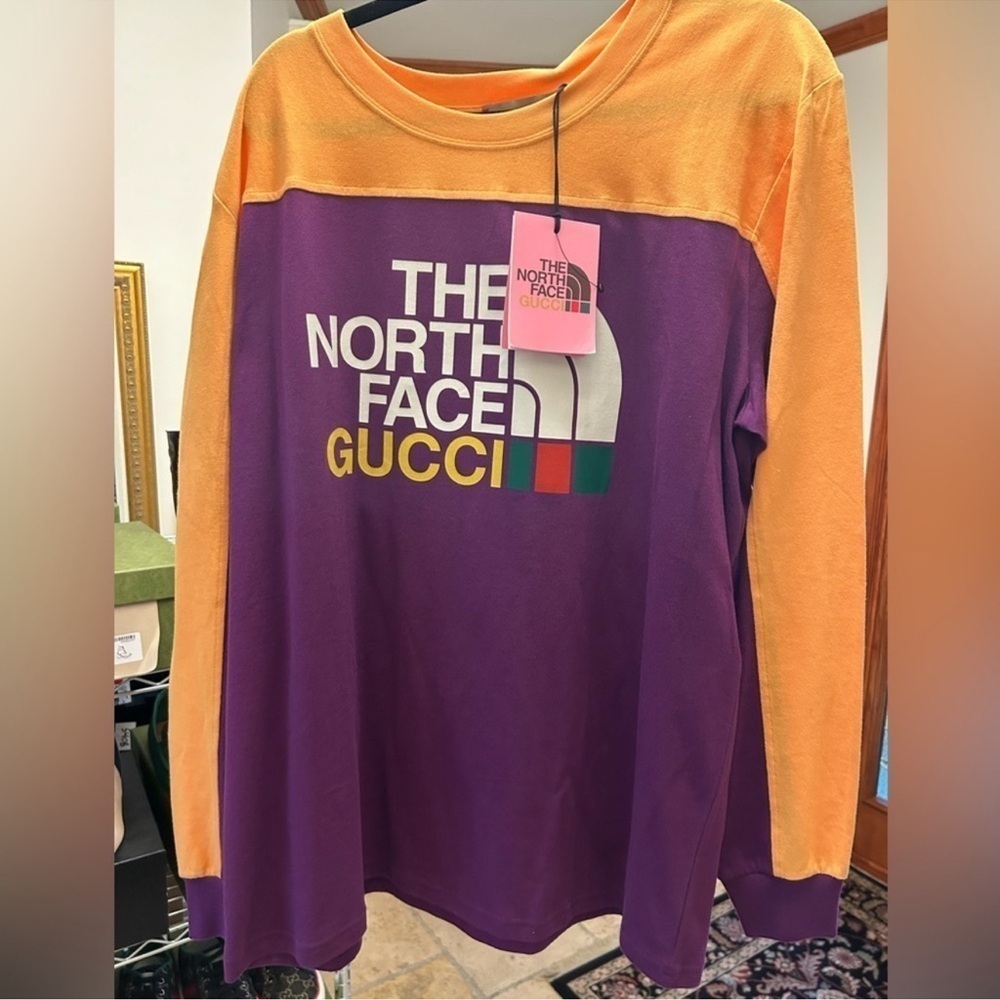 Men’s Gucci, X, the north face, purple, long sleeve T-shirt, size large Italy